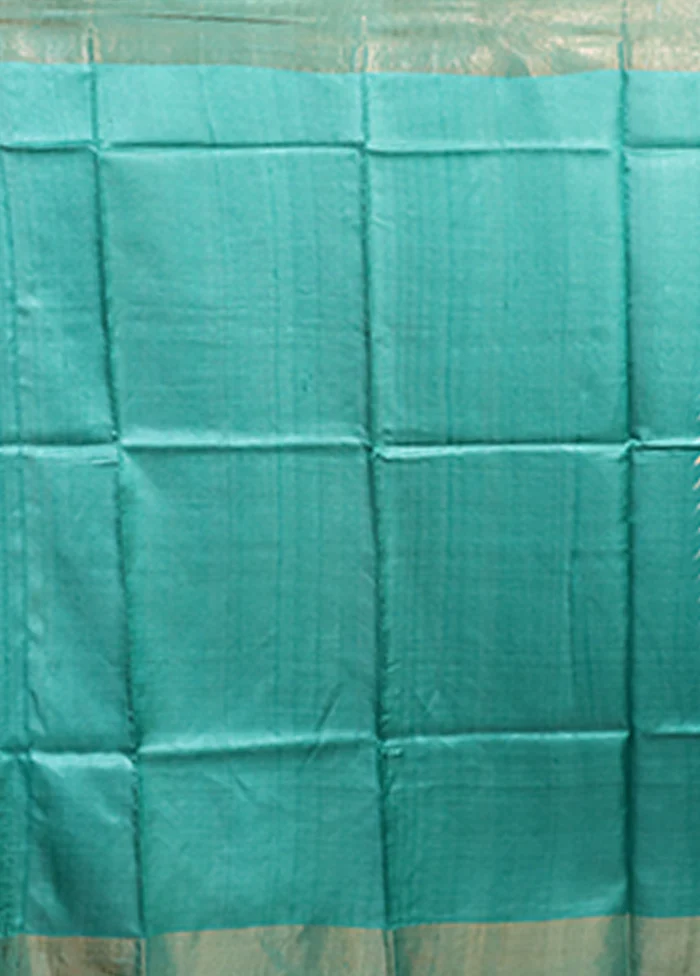 Green Tussar Silk Saree With Blouse Piece - Image 5
