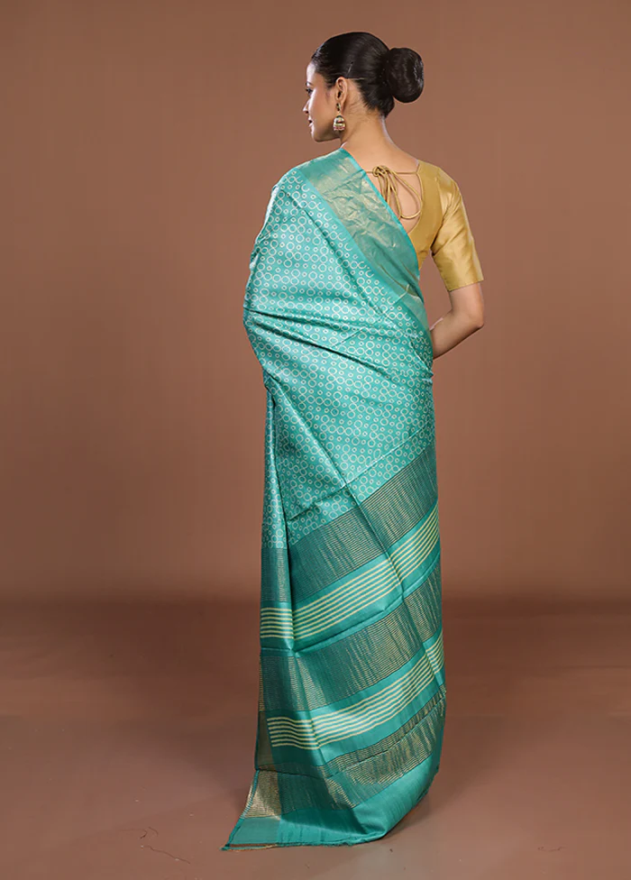 Green Tussar Silk Saree With Blouse Piece - Image 3