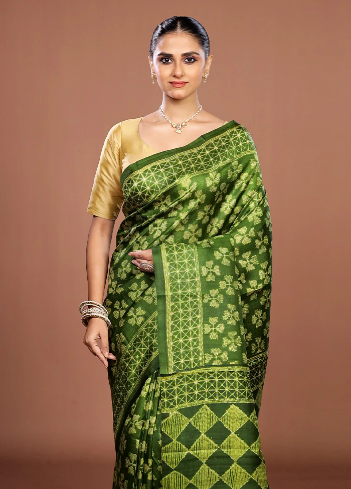 Green Tussar Silk Saree With Blouse Piece