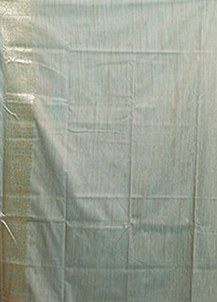 Green Tussar Silk Saree With Blouse Piece - Image 5