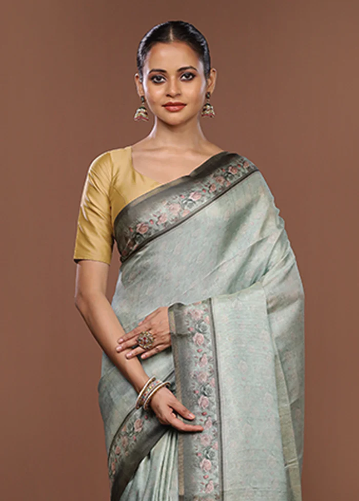 Green Tussar Silk Saree With Blouse Piece