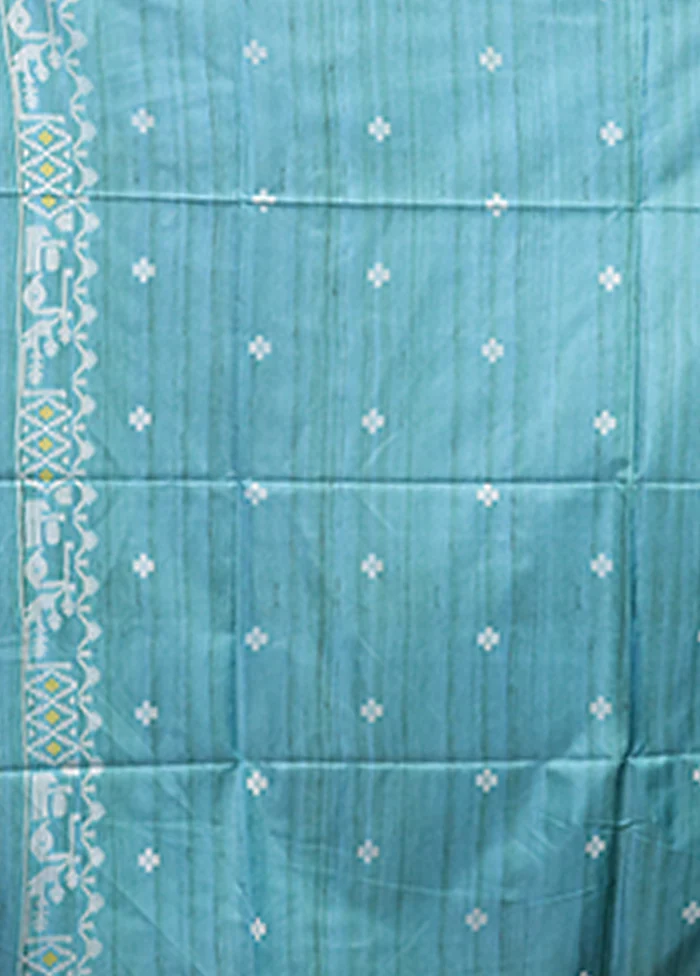 Green Tussar Silk Saree With Blouse Piece - Image 5