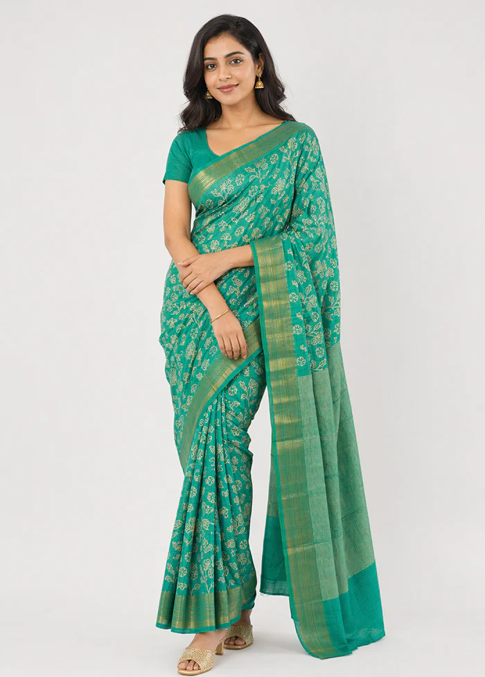 Green Tussar Silk Saree With Blouse Piece