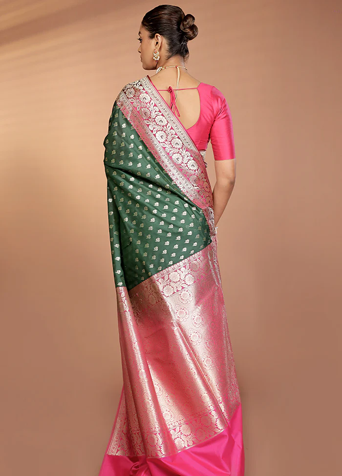 Green Uppada Silk Saree With Blouse Piece - Image 3