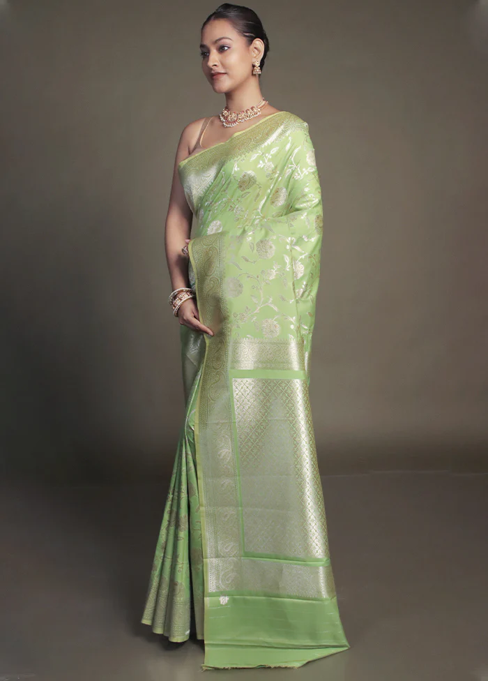 Green Uppada Silk Saree With Blouse Piece - Image 4