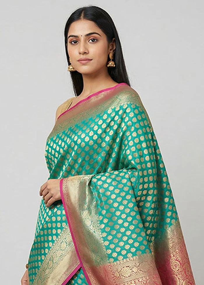 Green Uppada Silk Saree With Blouse Piece - Image 2