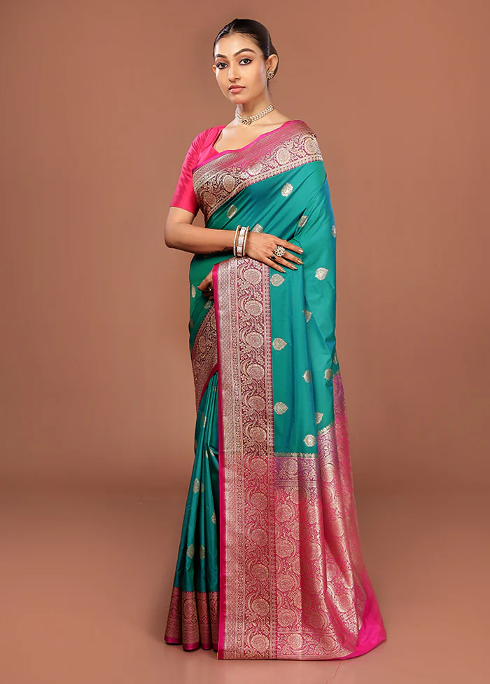 Green Uppada Silk Saree With Blouse Piece - Image 4