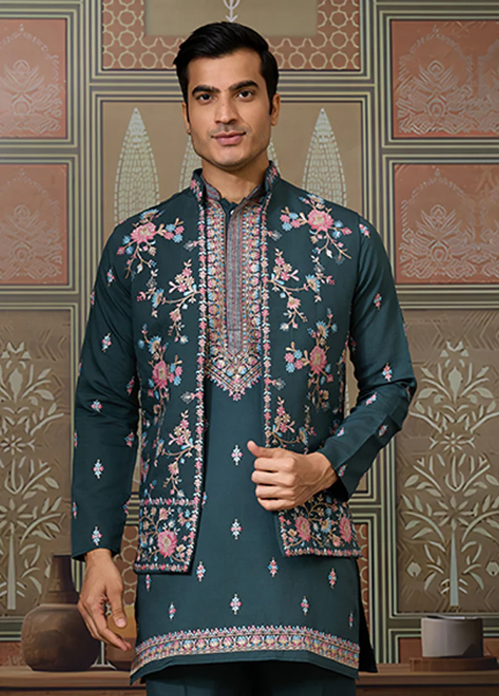 Green Viscose Kurta & Pajama Set - Image 2