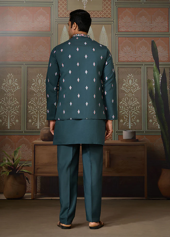 Green Viscose Kurta & Pajama Set - Image 3