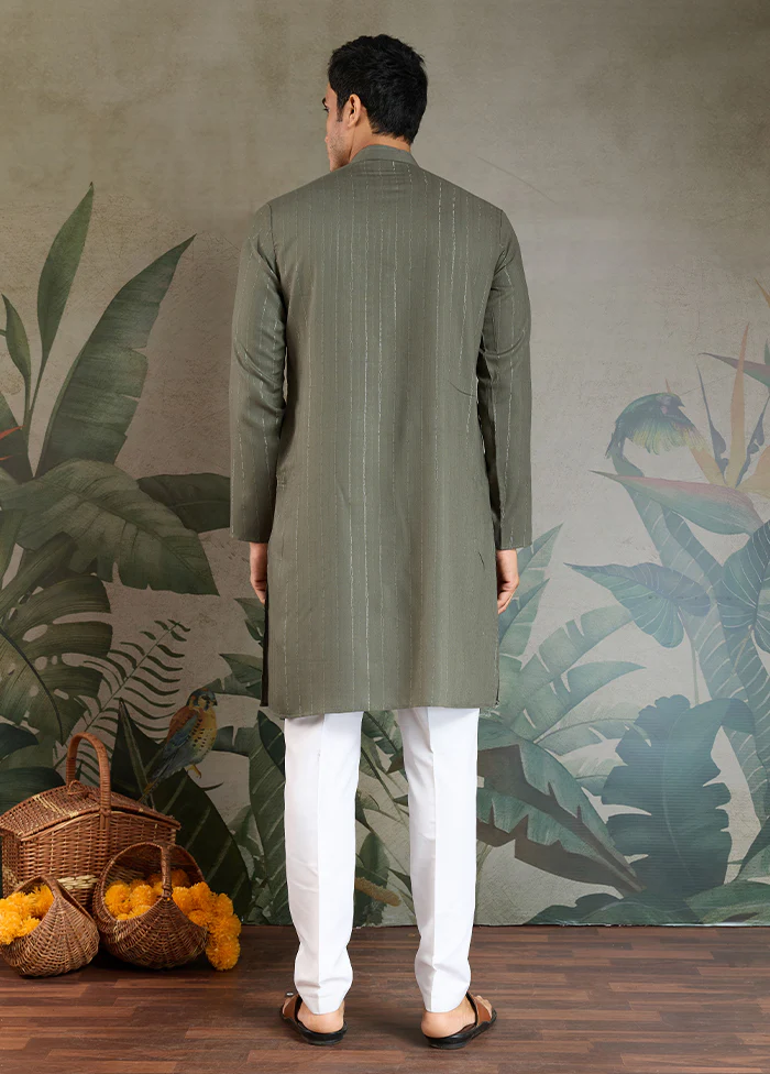 Green Viscose Kurta With Dupatta - Image 3