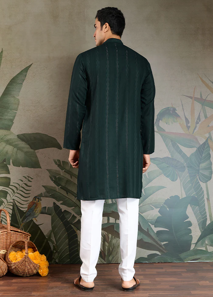 Green Viscose Kurta With Dupatta - Image 3
