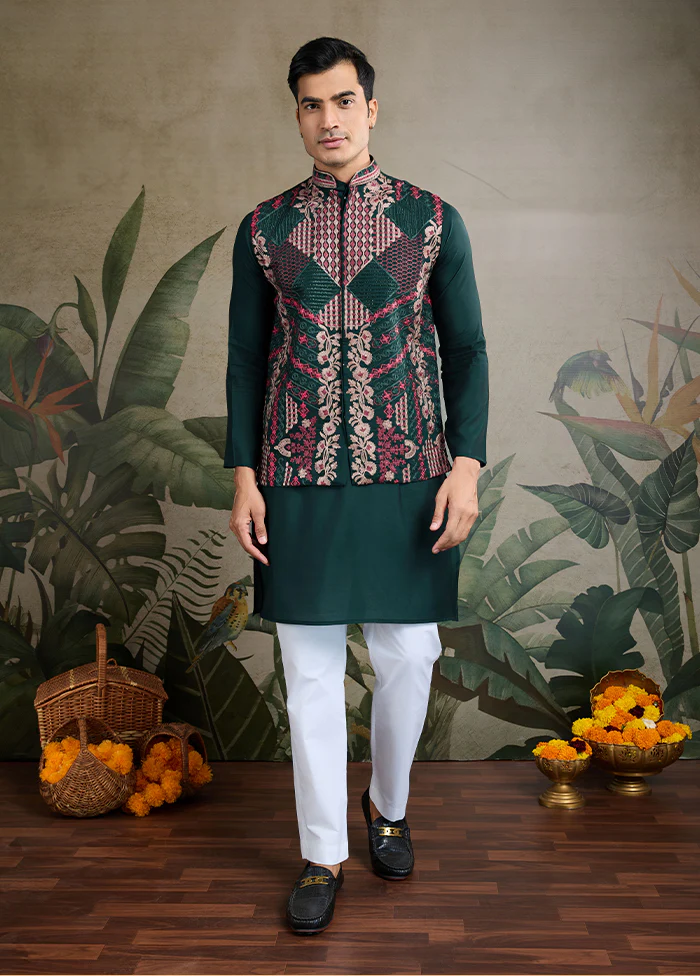 Green Viscose Kurta With Jacket