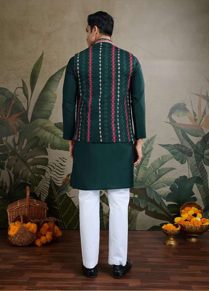 Green Viscose Kurta With Jacket - Image 3