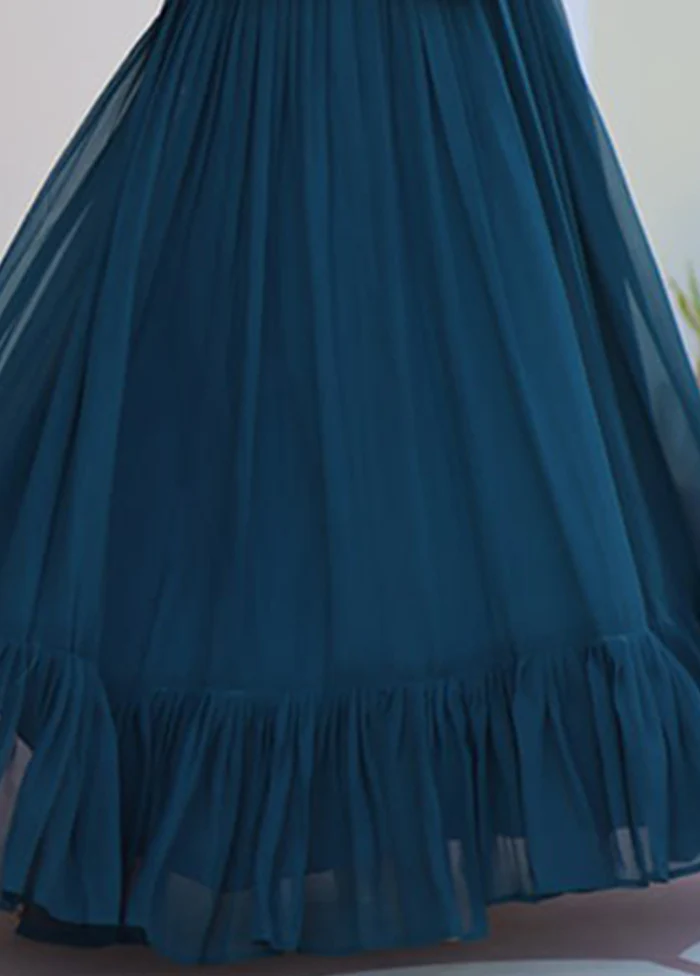 Green Woven Work Silk Gown - Image 3