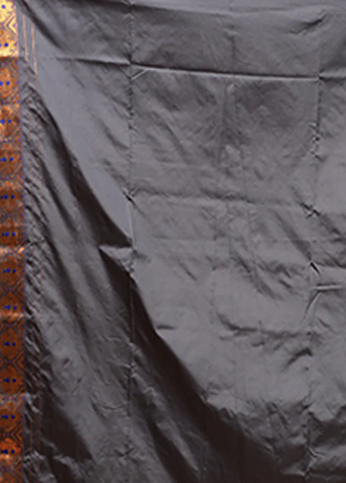 Grey Assam Silk Saree With Blouse Piece - Image 5