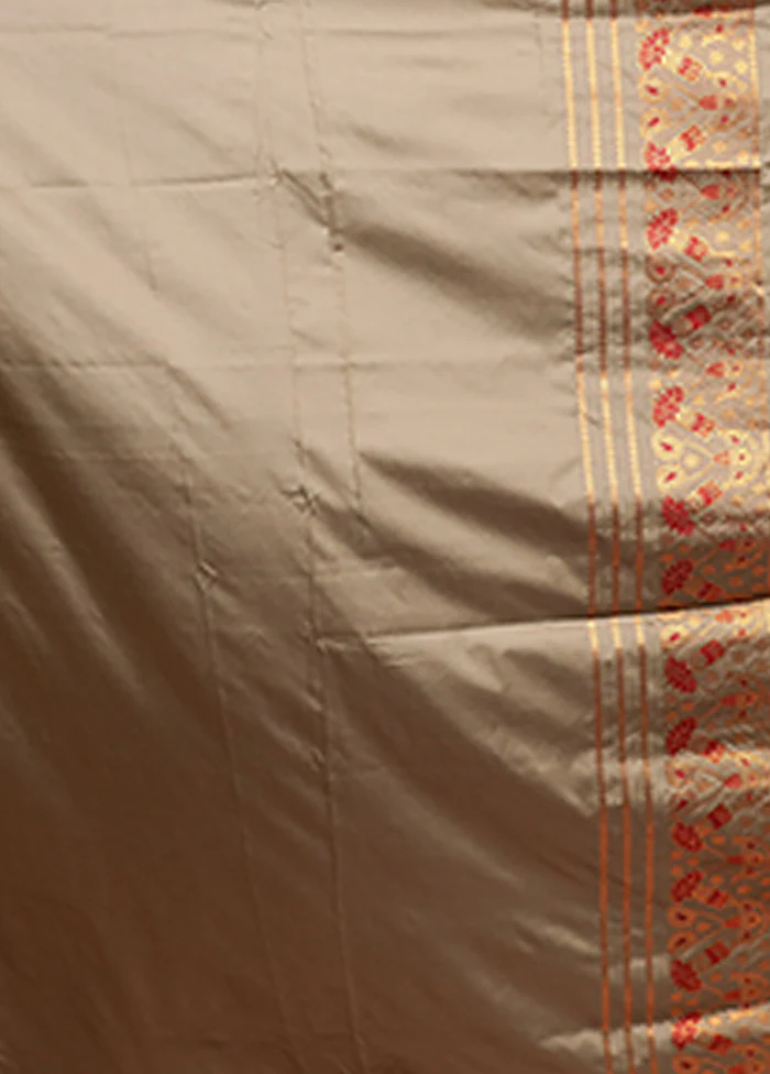 Grey Assam Silk Saree With Blouse Piece - Image 5