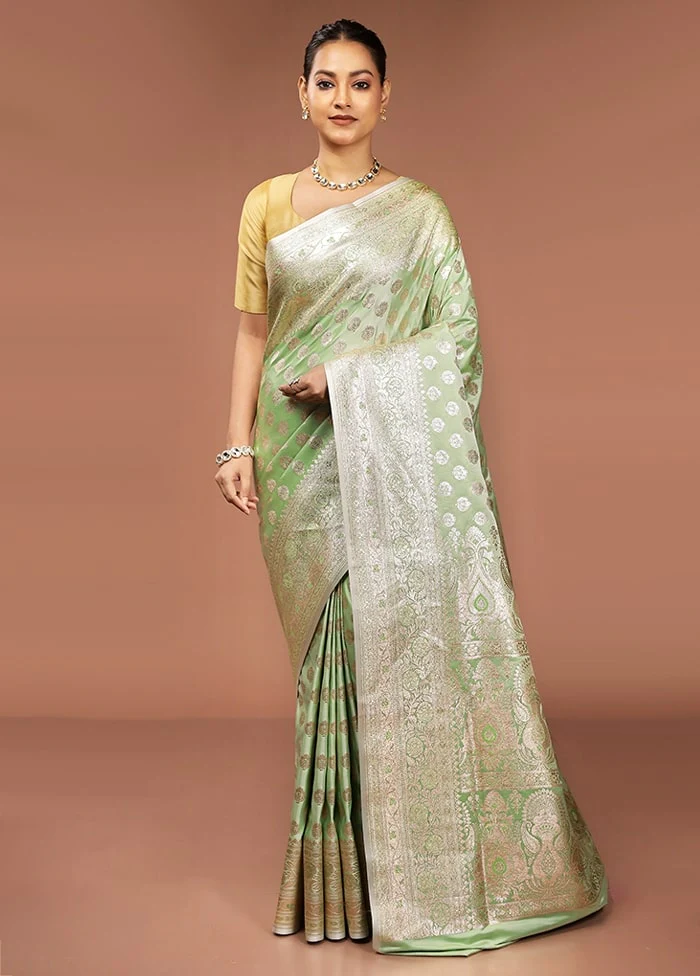 Green Banarasi Silk Saree With Blouse Piece - Image 2