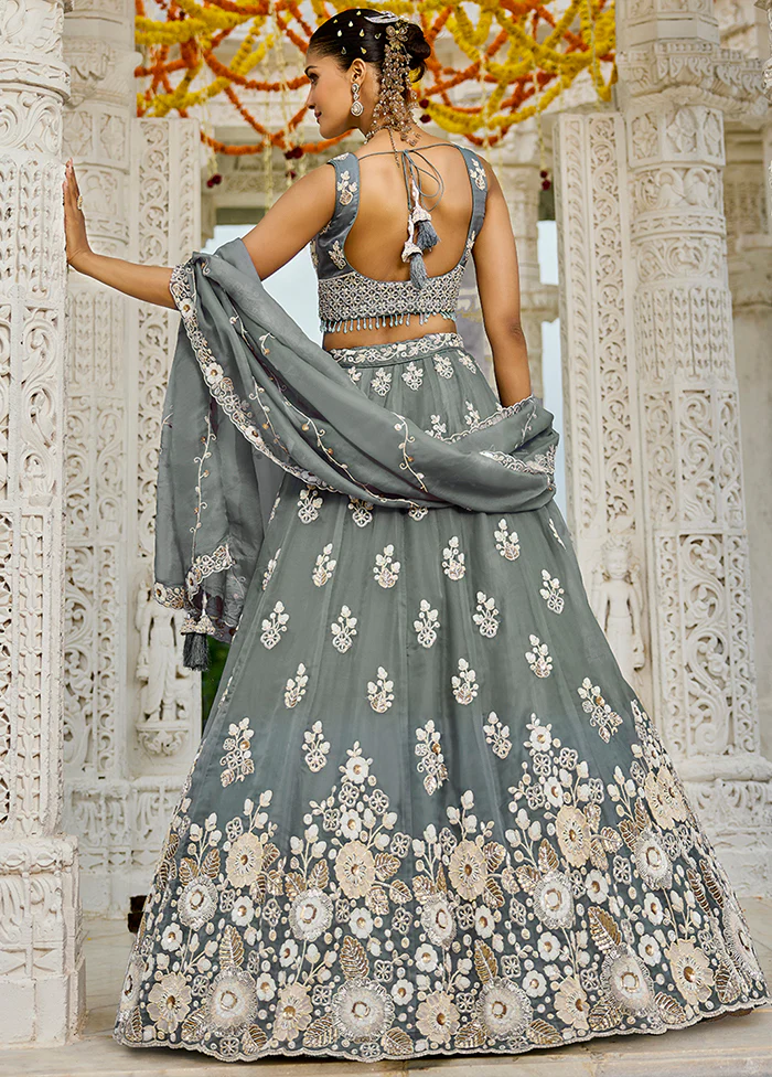 Grey Blended Silk Ready to wear Lehenga Set - Image 3