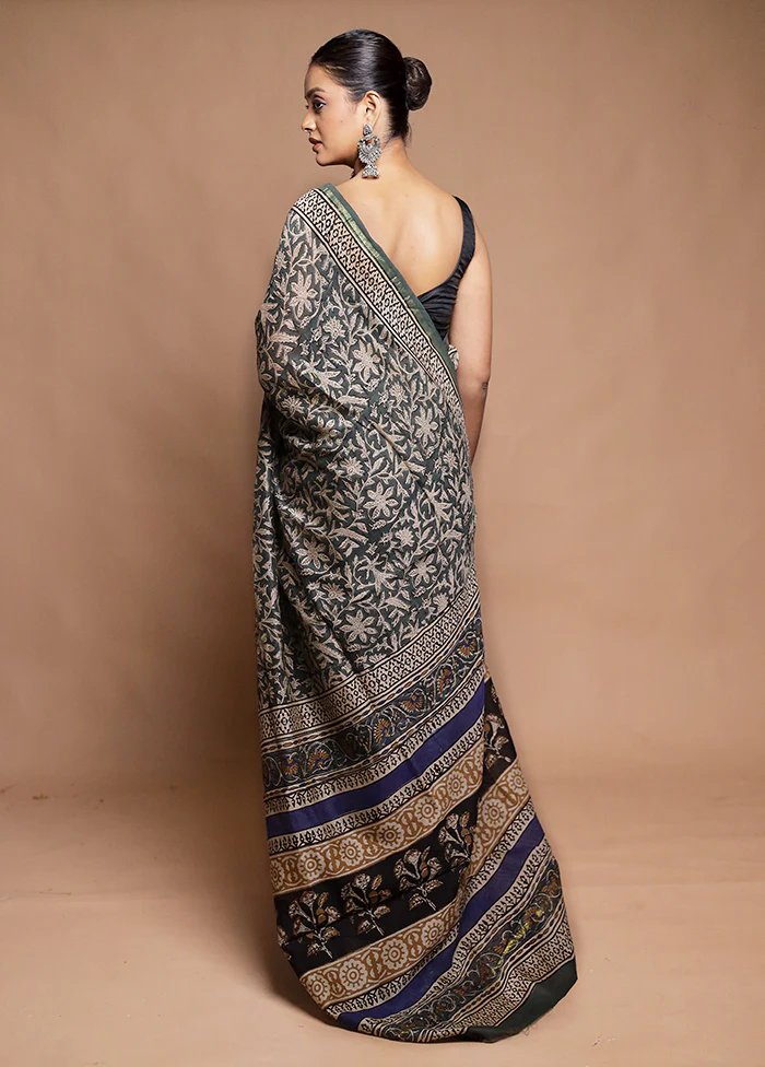 Grey Chanderi Cotton Saree With Blouse Piece - Image 3