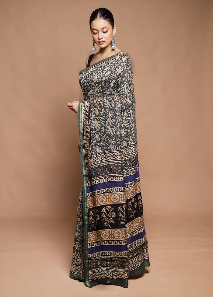 Grey Chanderi Cotton Saree With Blouse Piece - Image 4