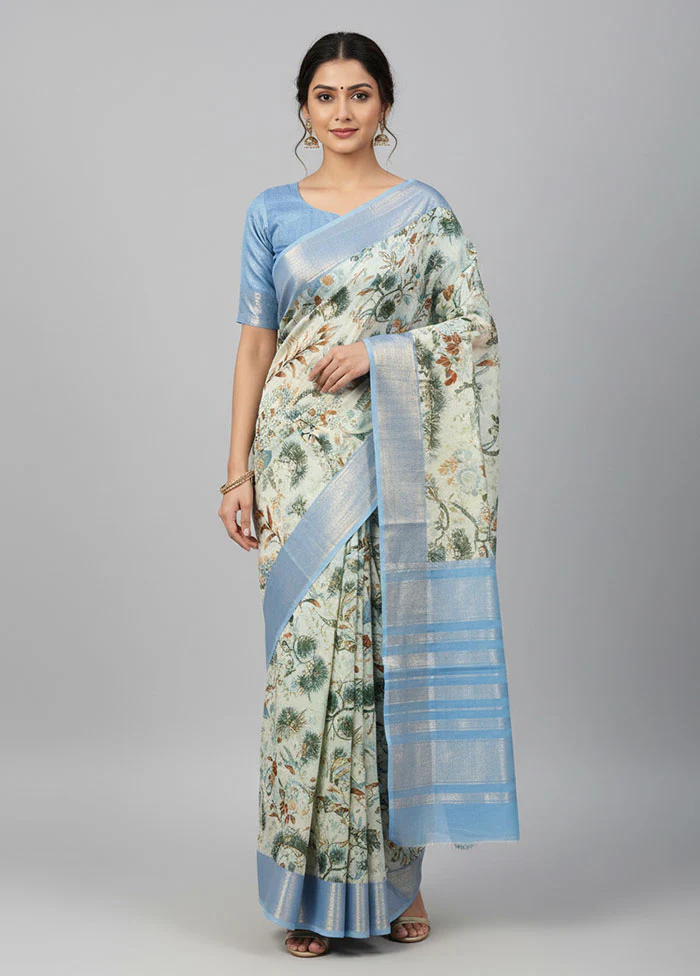 Grey Chanderi Silk Saree With Blouse Piece