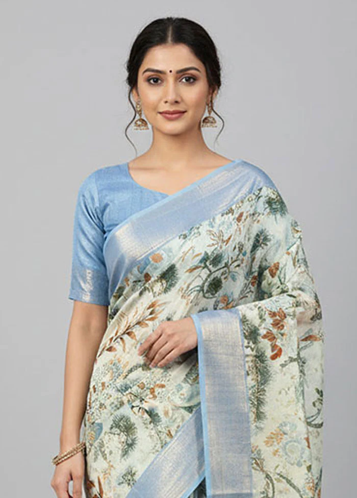 Grey Chanderi Silk Saree With Blouse Piece - Image 2
