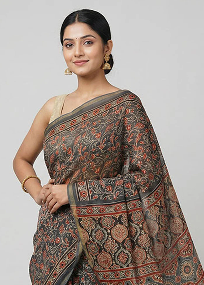 Grey Chanderi Silk Saree With Blouse Piece - Image 2