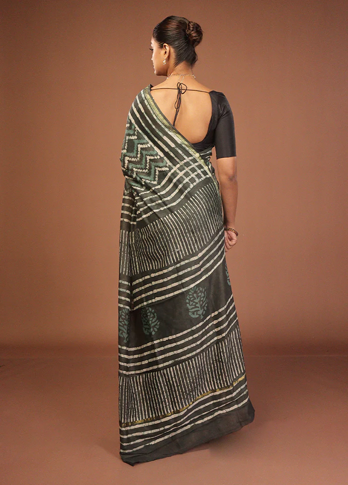 Grey Chanderi Silk Saree With Blouse Piece - Image 3