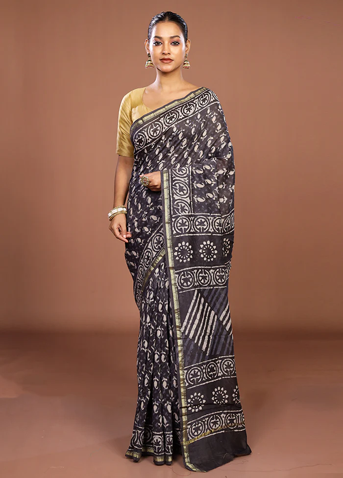 Grey Chanderi Silk Saree With Blouse Piece - Image 2