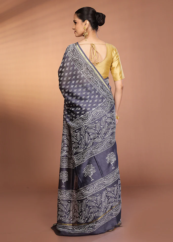 Grey Chanderi Silk Saree With Blouse Piece - Image 3
