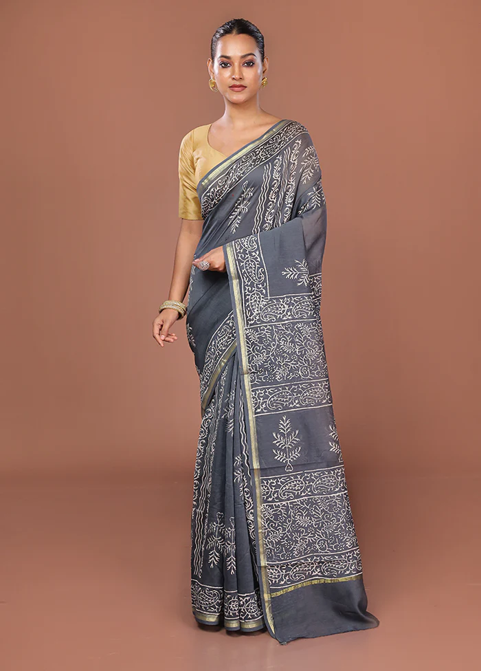 Grey Chanderi Silk Saree Without Blouse Piece - Image 2