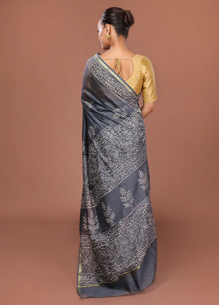 Grey Chanderi Silk Saree Without Blouse Piece - Image 3