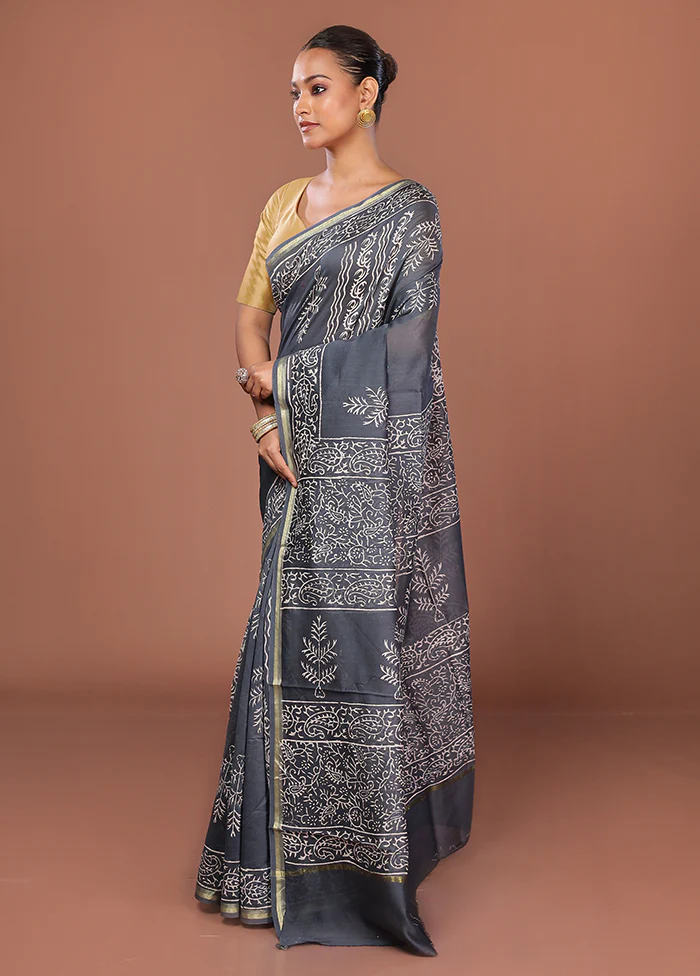 Grey Chanderi Silk Saree Without Blouse Piece - Image 4