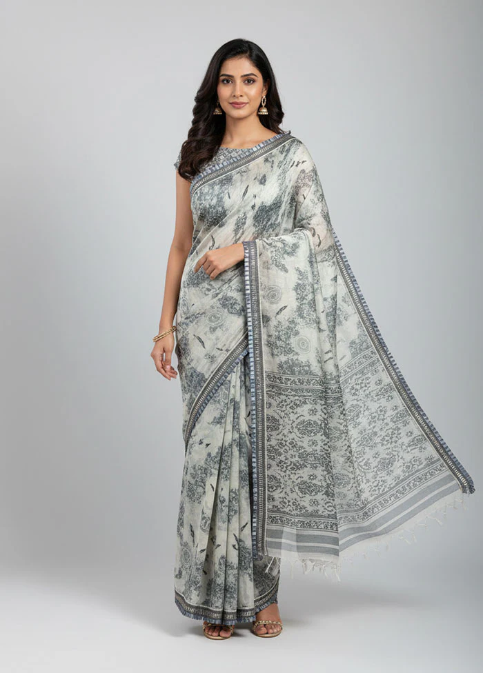 Grey Chiffon Silk Saree With Blouse Piece