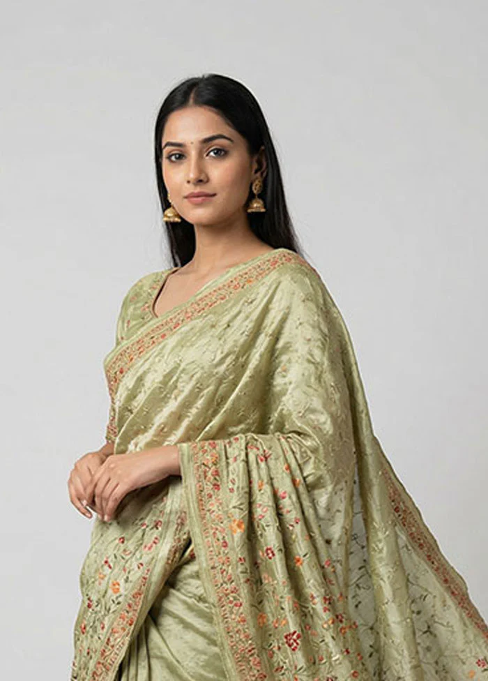 Grey Chiffon Silk Saree With Blouse Piece - Image 2