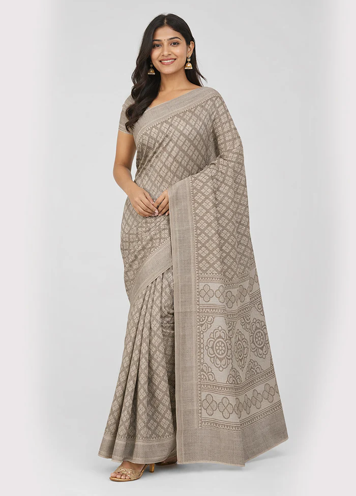 Grey Chiffon Silk Saree With Blouse Piece