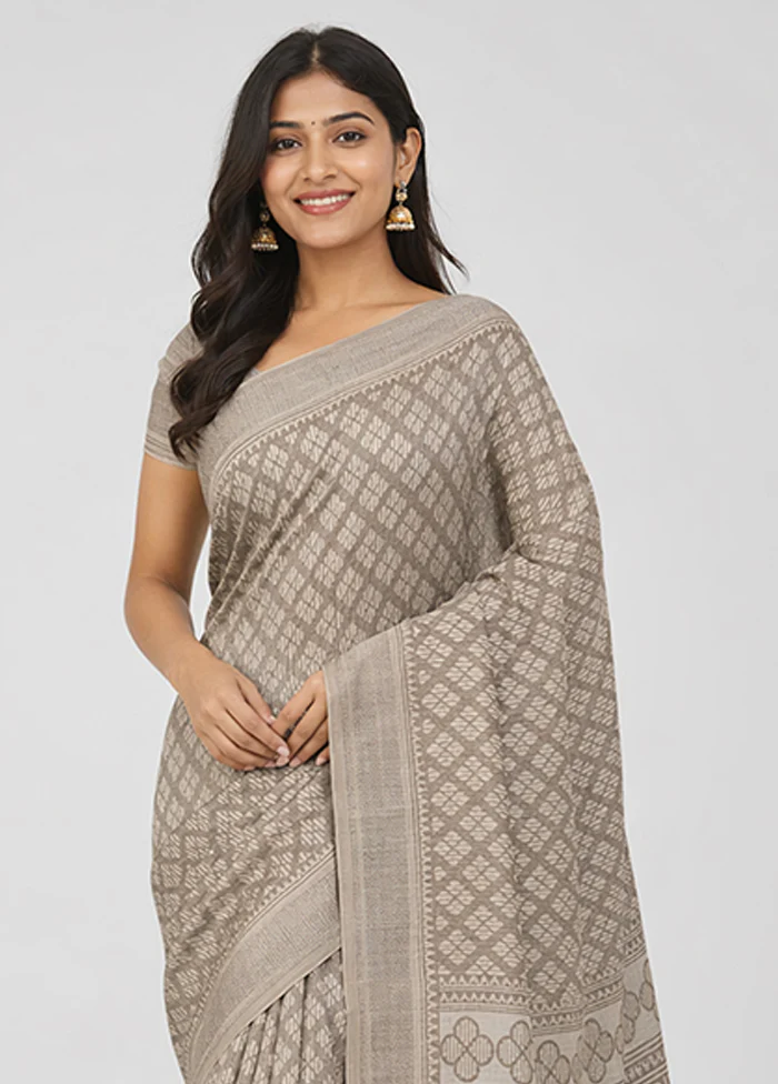 Grey Chiffon Silk Saree With Blouse Piece - Image 2
