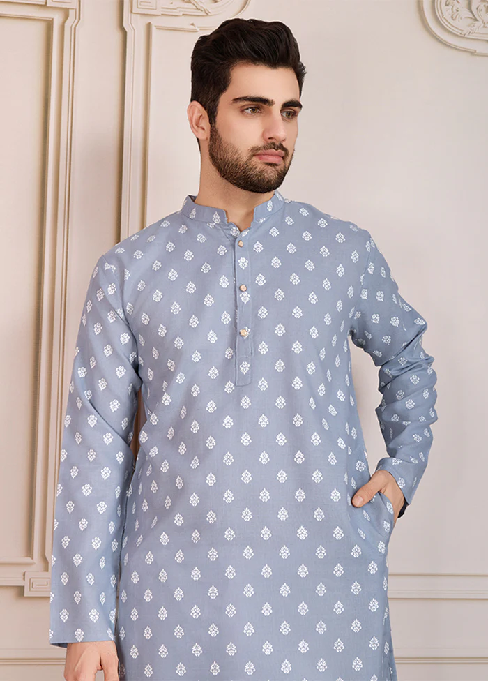 Grey Cotton Kurta & Pajama Set - Image 2