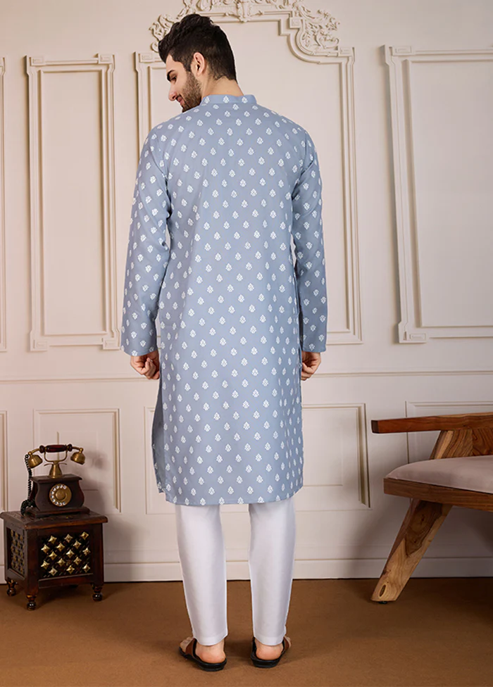 Grey Cotton Kurta & Pajama Set - Image 3