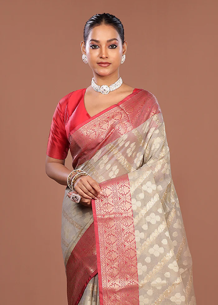 Grey Cotton Saree With Blouse Piece