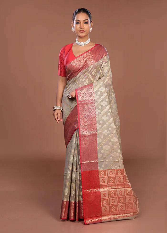Grey Cotton Saree With Blouse Piece - Image 2