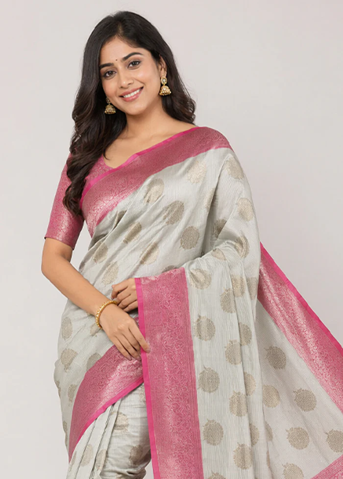 Grey Cotton Saree With Blouse Piece - Image 2