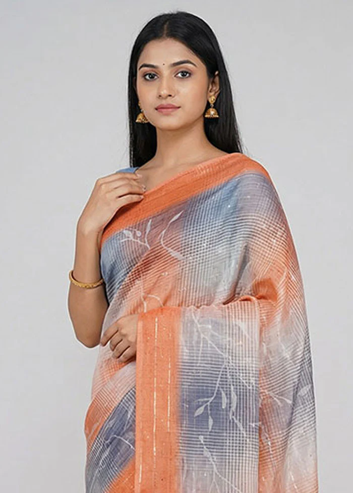 Grey Dupion Silk Saree With Blouse Piece - Image 2