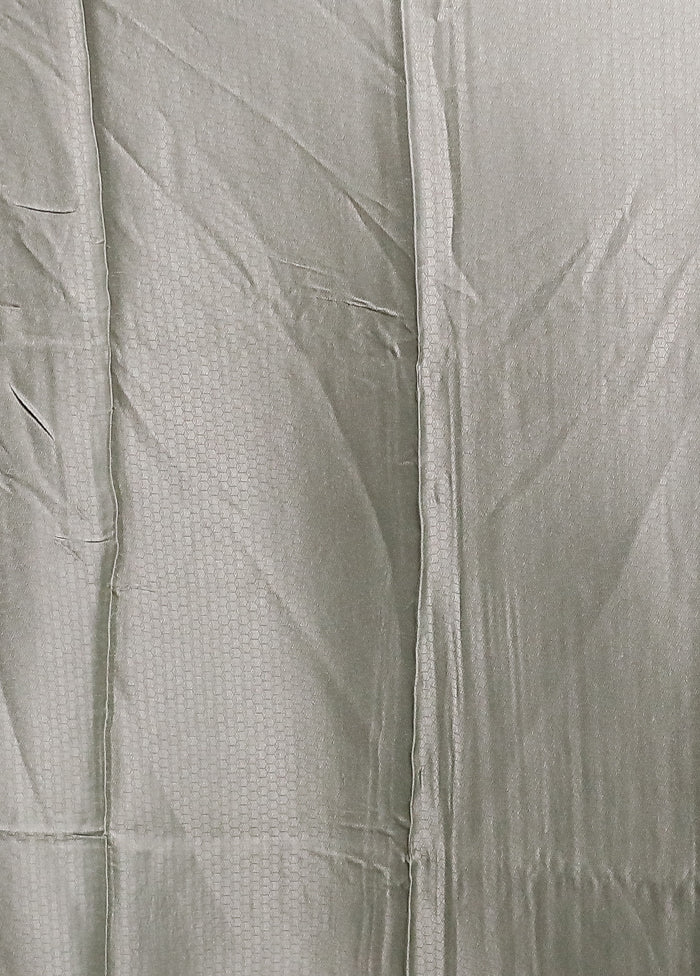 Grey Dupion Silk Saree With Blouse Piece - Image 5