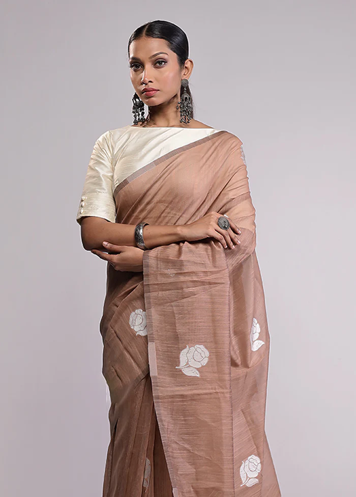 Brown Dupion Silk Saree With Blouse Piece
