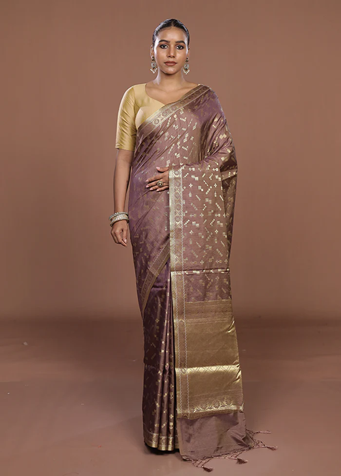 Grey Dupion Silk Saree With Blouse Piece - Image 2