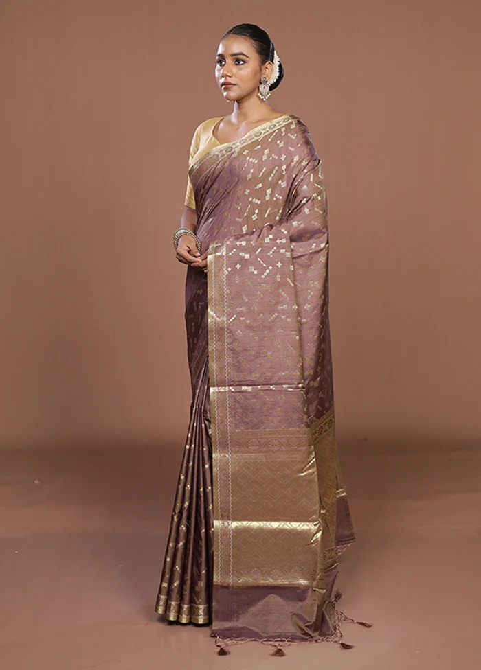 Grey Dupion Silk Saree With Blouse Piece - Image 4