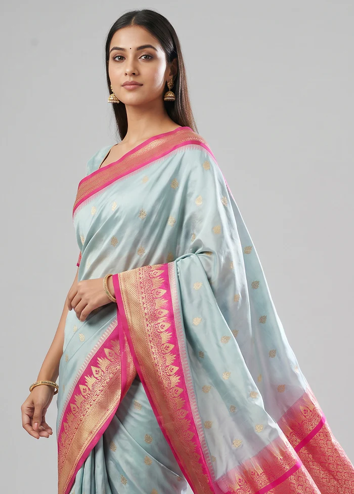 Grey Gadwal Silk Saree Without Blouse Piece - Image 2