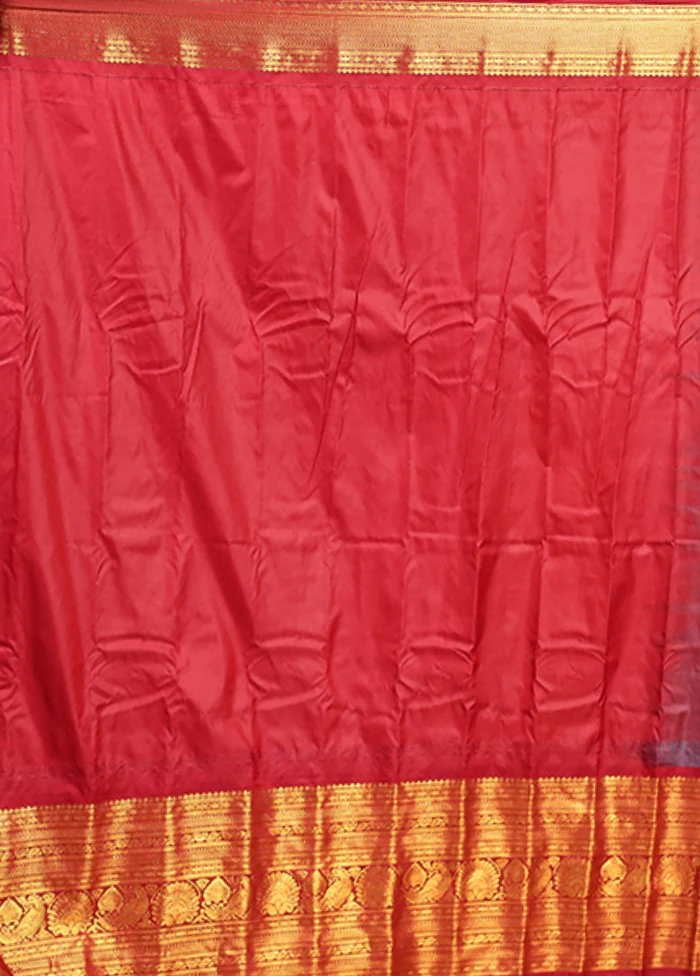 Grey Gadwal Silk Saree Without Blouse Piece - Image 5