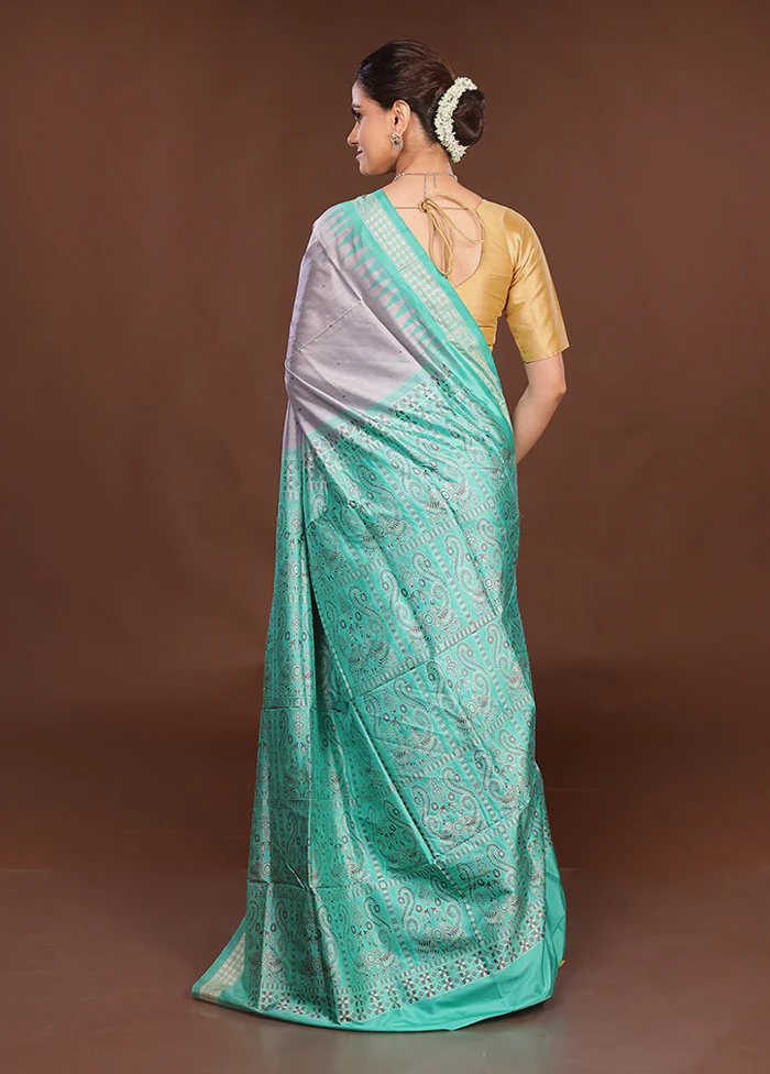 Grey Handloom Bomkai Pure Silk Saree With Blouse Piece - Image 3